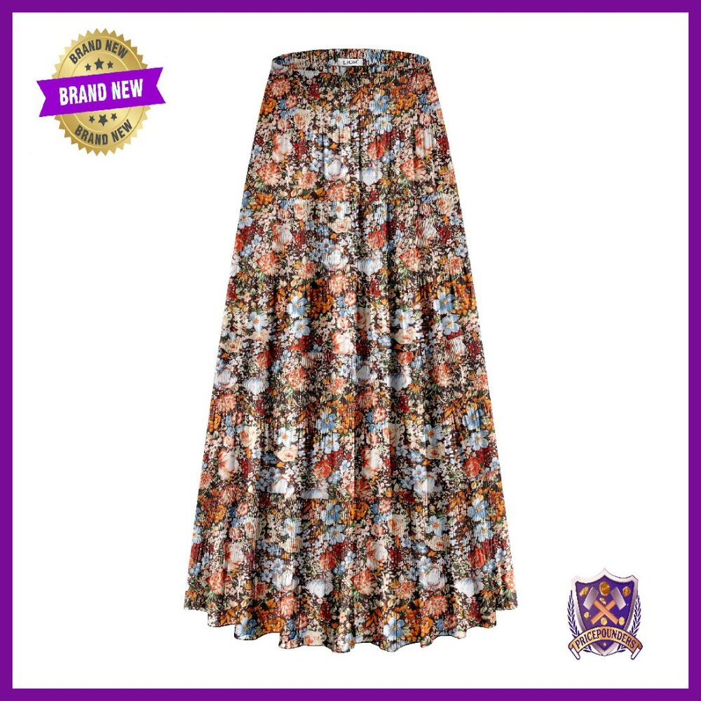Maxi Skirt With Pockets High Waisted A-Line Pleated Long
